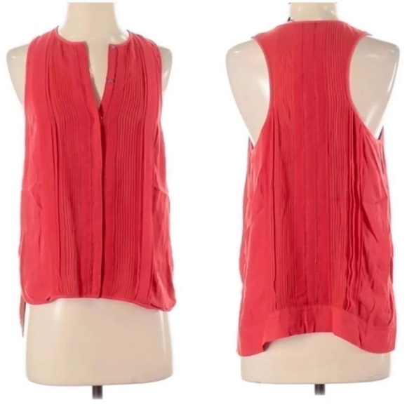 DVF Diane Von Furstenberg Red Orange Plunge V-Neck Ruched Sleeveless Top 2 XS - Picture 3 of 5